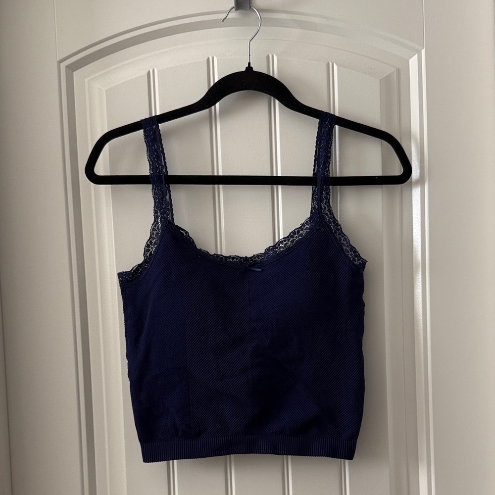 Navy Lace Trim Tank Top